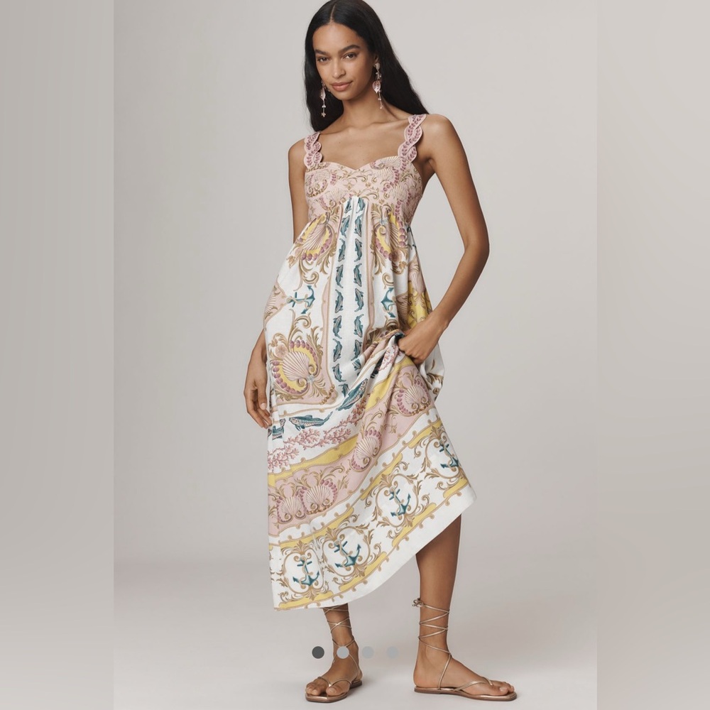 Anthropologie Farm Rio Maritime Magic Linen Blend Dress